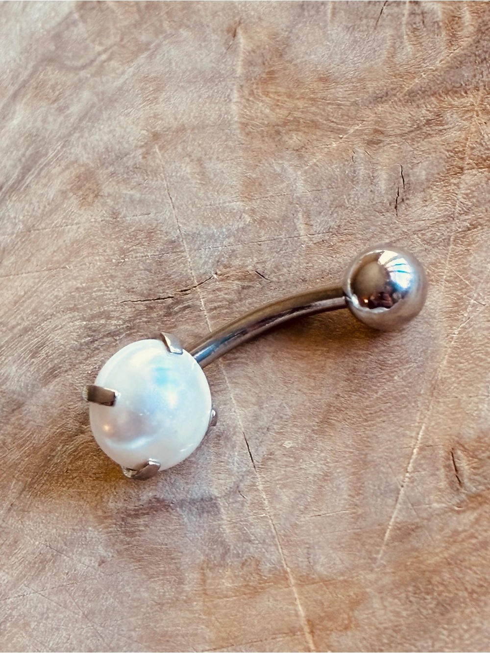 14G Pearl Belly Button Ring 14K White Gold Plated Stainless Steel Navel Ring New